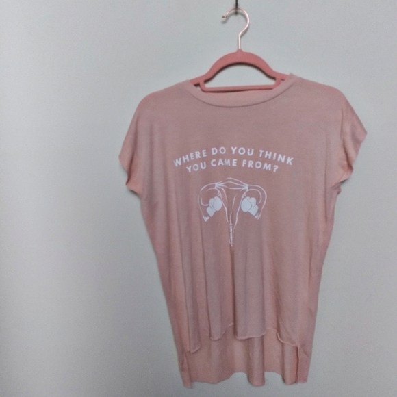 The Outrage Pink & White Feminist Pro Choice Uterus Flowy Graphic Tee Small - Picture 1 of 6